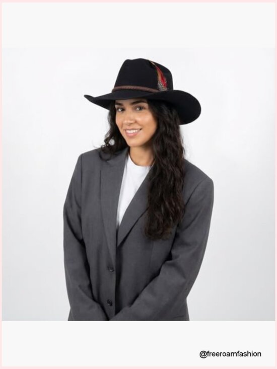 Woolen Wide Brim Cowboy Hat with Feather Fedora main image 7